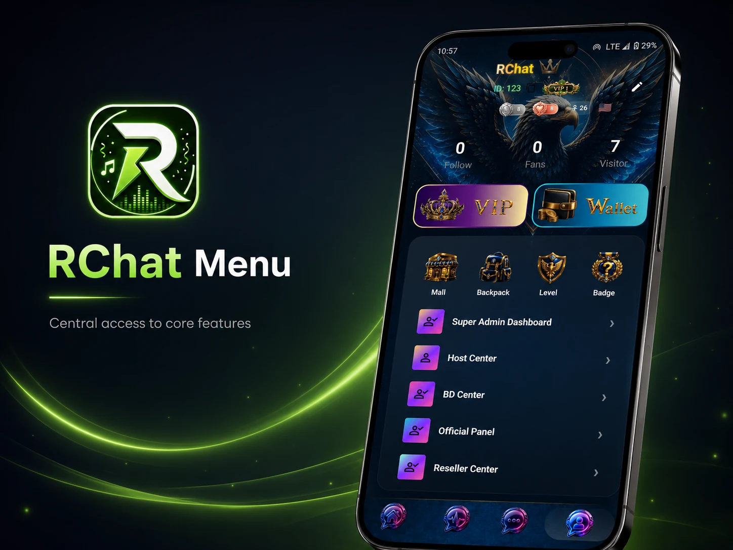 RChat app feature menu